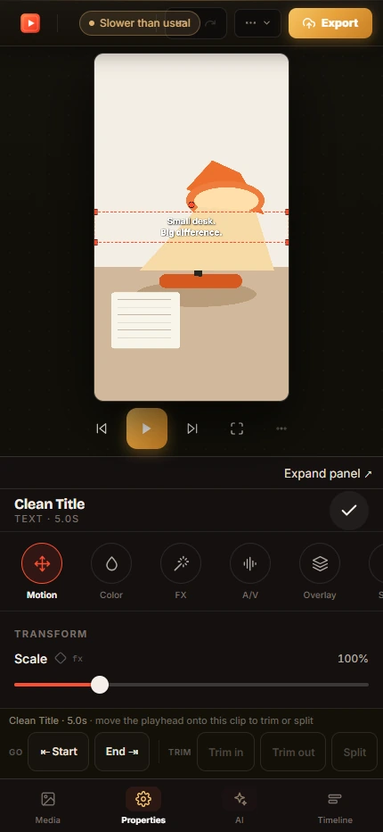 Inspect the selected clip: actual Vidmoat phone browser screenshot