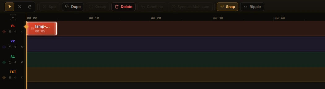 Place a source on the timeline: actual Vidmoat editor screenshot